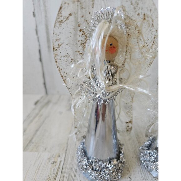 Antique silver angel cherub cardboard set Xmas vintage - Picture 2 of 8